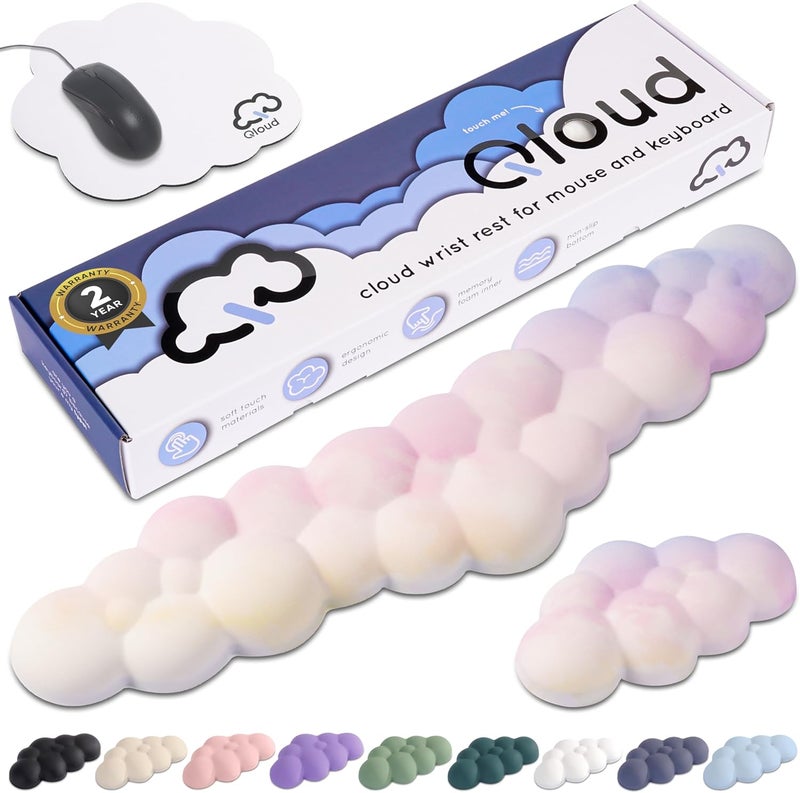 Create-ables Qloud Cloud Wrist Rest Keyboard Wrist Rest for Computer Keyboard Pad, Cloud Keyboard Wrist Rest, Wrist Pad for Keyboard, Memory Foam, Non Slip Base, Comes with Mouse Pad - Rainbow - Image 1